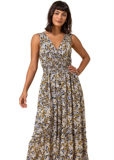 Roman Multi Ditsy Floral Shirred Waist Midi Dress