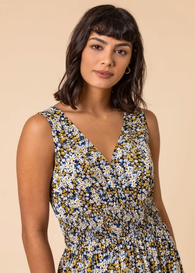 Roman Multi Ditsy Floral Shirred Waist Midi Dress