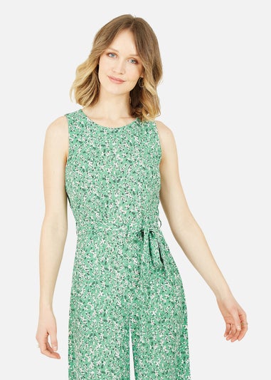 Mela Green Ditsy Flower Sleeveless Culotte Jumpsuit