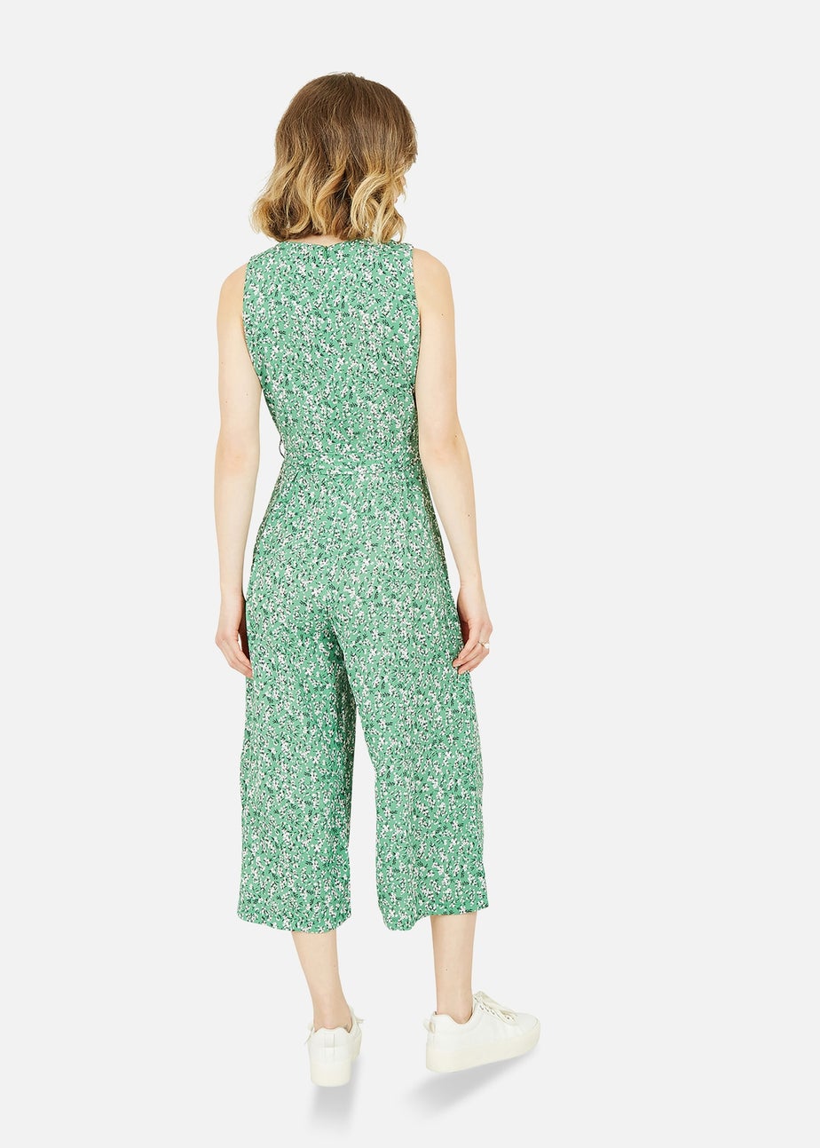 Mela Green Ditsy Flower Sleeveless Culotte Jumpsuit