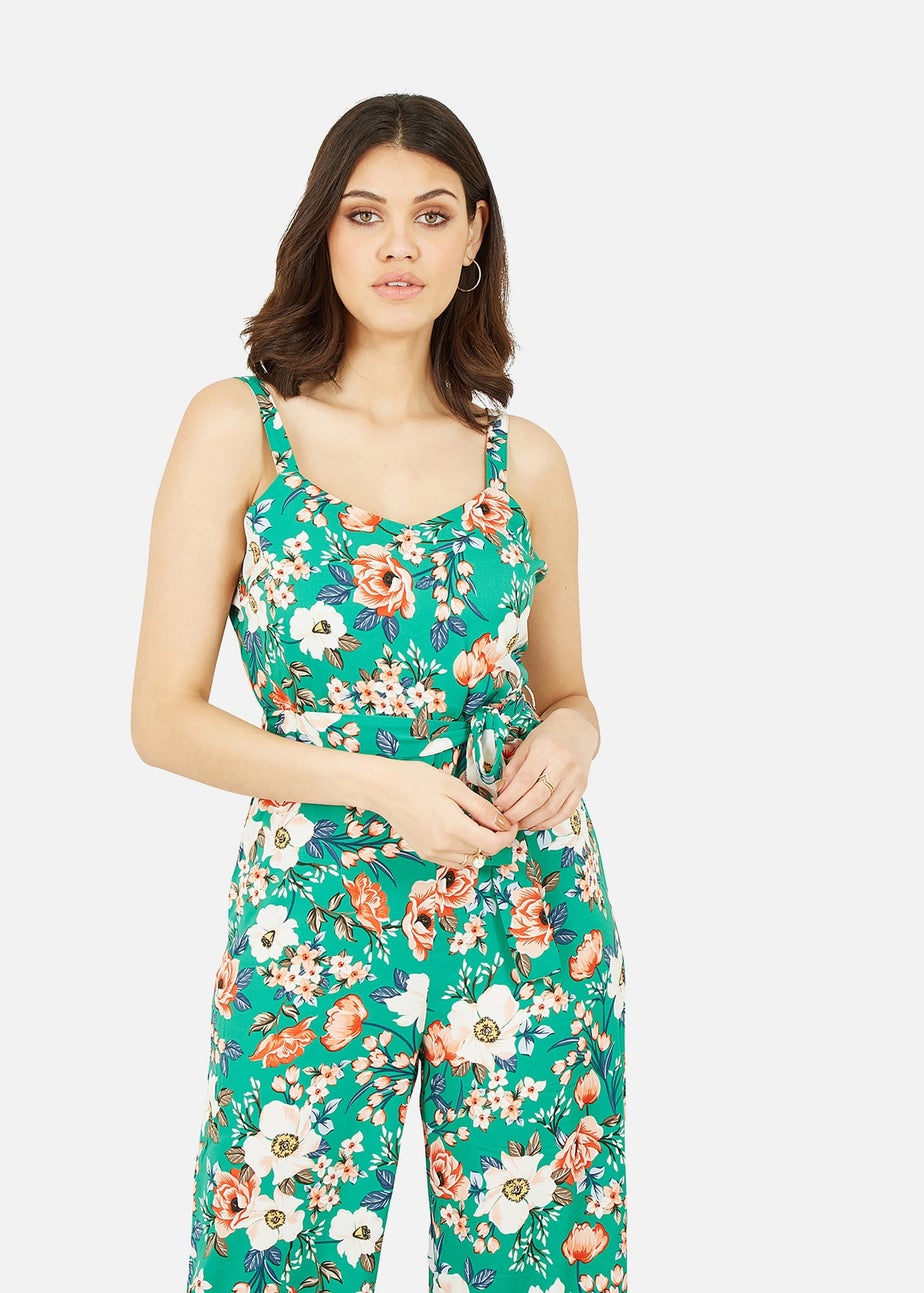 Mela Green Floral Print Culotte Jumpsuit
