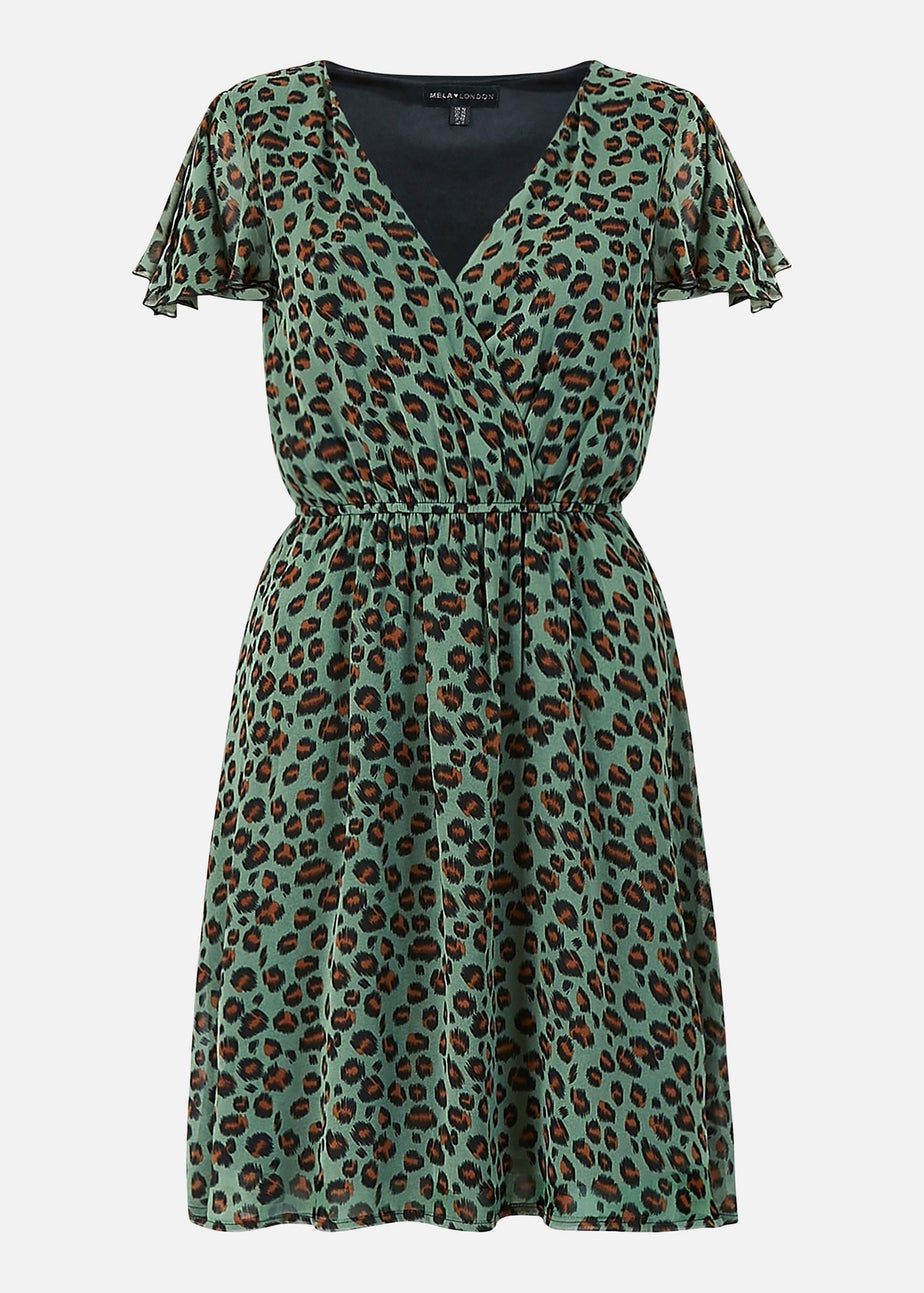 Mela Green Animal Print Wrap Skater Dress