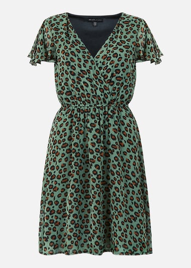 Mela Green Animal Print Wrap Skater Dress