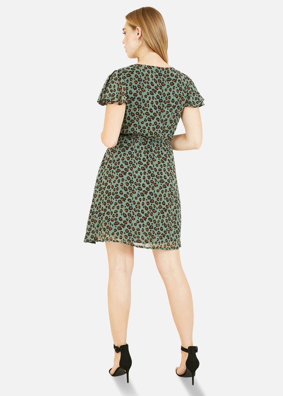 Mela Green Animal Print Wrap Skater Dress