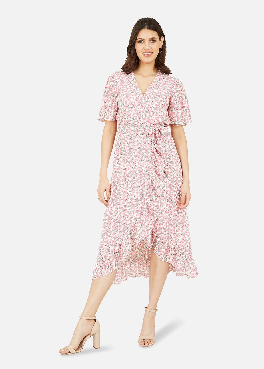 Mela Pink Ditsy Floral Wrap Midi Dress