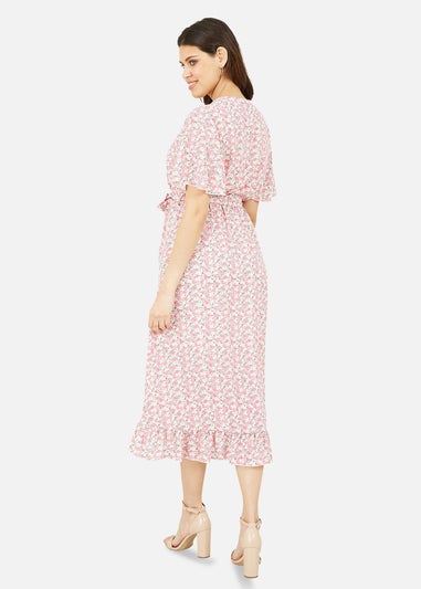Mela Pink Ditsy Floral Wrap Midi Dress
