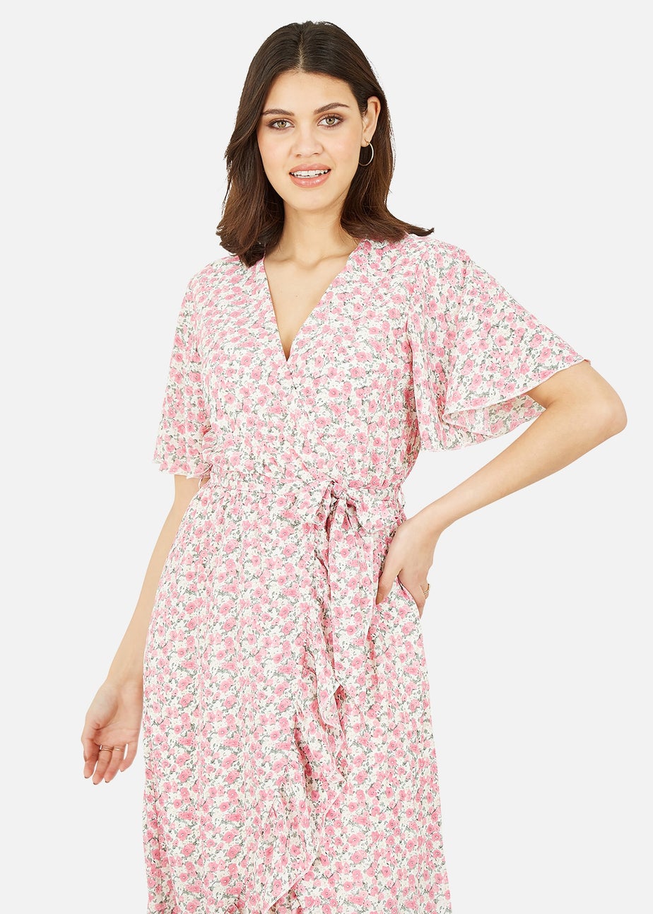 Mela Pink Ditsy Floral Wrap Midi Dress