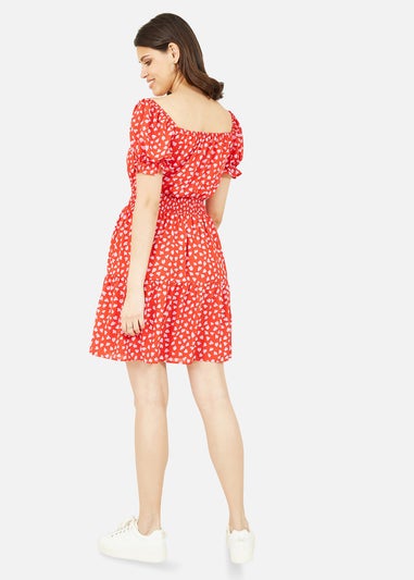 Mela Red Heart Printed Bardot Skater Dress