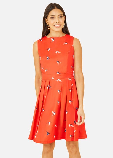 Mela Red Swallow Print Skater Dress