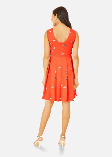 Mela Red Swallow Print Skater Dress