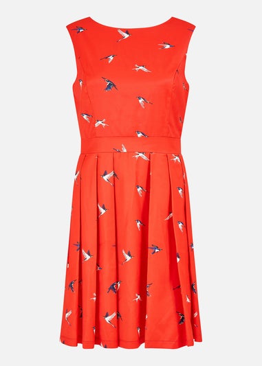 Mela Red Swallow Print Skater Dress