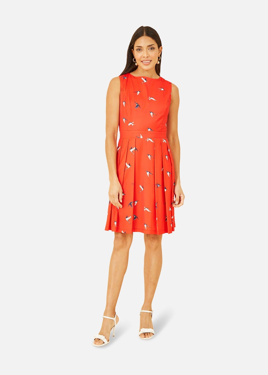 Mela Red Swallow Print Skater Dress