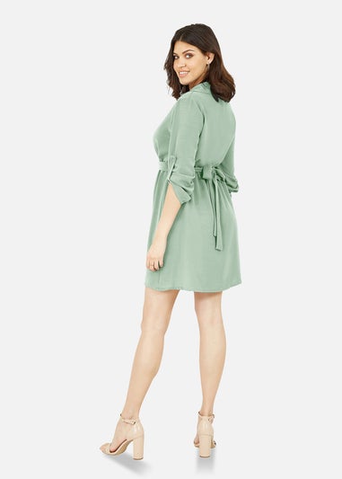 Mela Sage Green Gold Buckle Skater Shirt Dress
