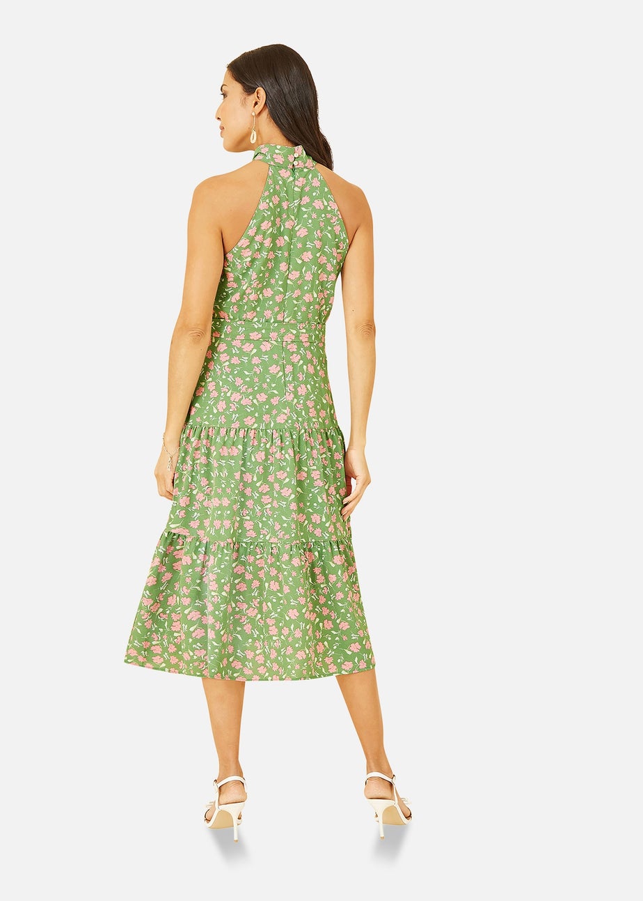 Mela Green Halter Neck Floral Midi Dress