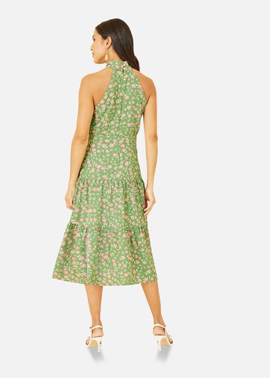 Mela Green Halter Neck Floral Midi Dress