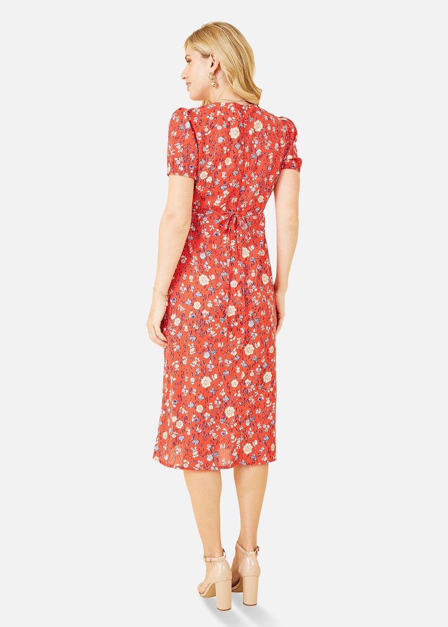 Mela Red Floral Midi Tea Dress