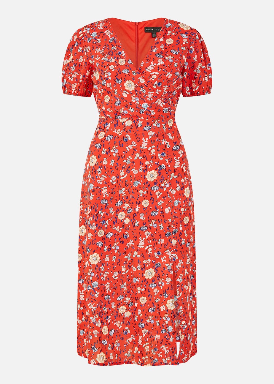 Mela Red Floral Midi Tea Dress