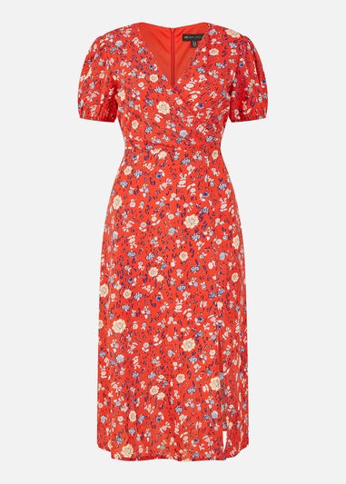 Mela Red Floral Midi Tea Dress