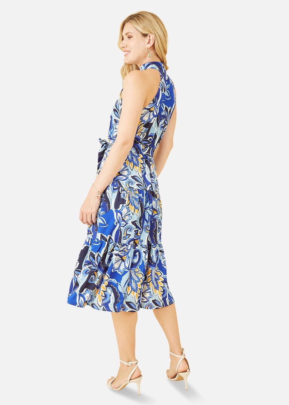 Mela Blue Paisley Floral Halter Neck Midi Dress