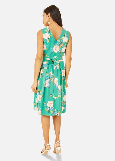 Mela Green Floral Wrap Over Sleeveless Skater Dress