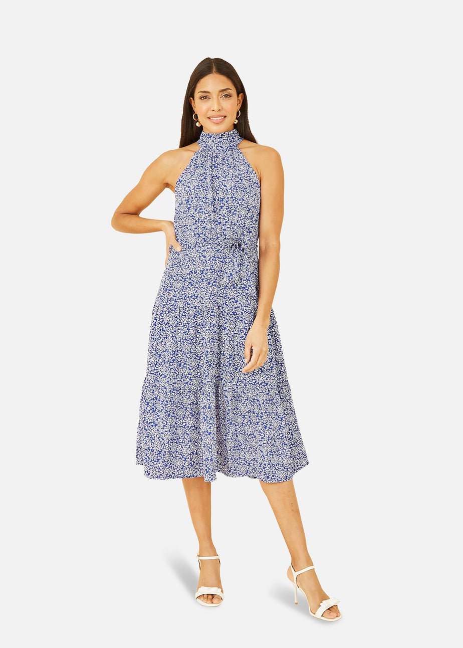 Mela Blue Ditsy Floral Halter Neck Midi Dress