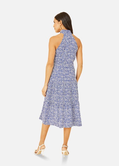 Mela Blue Ditsy Floral Halter Neck Midi Dress