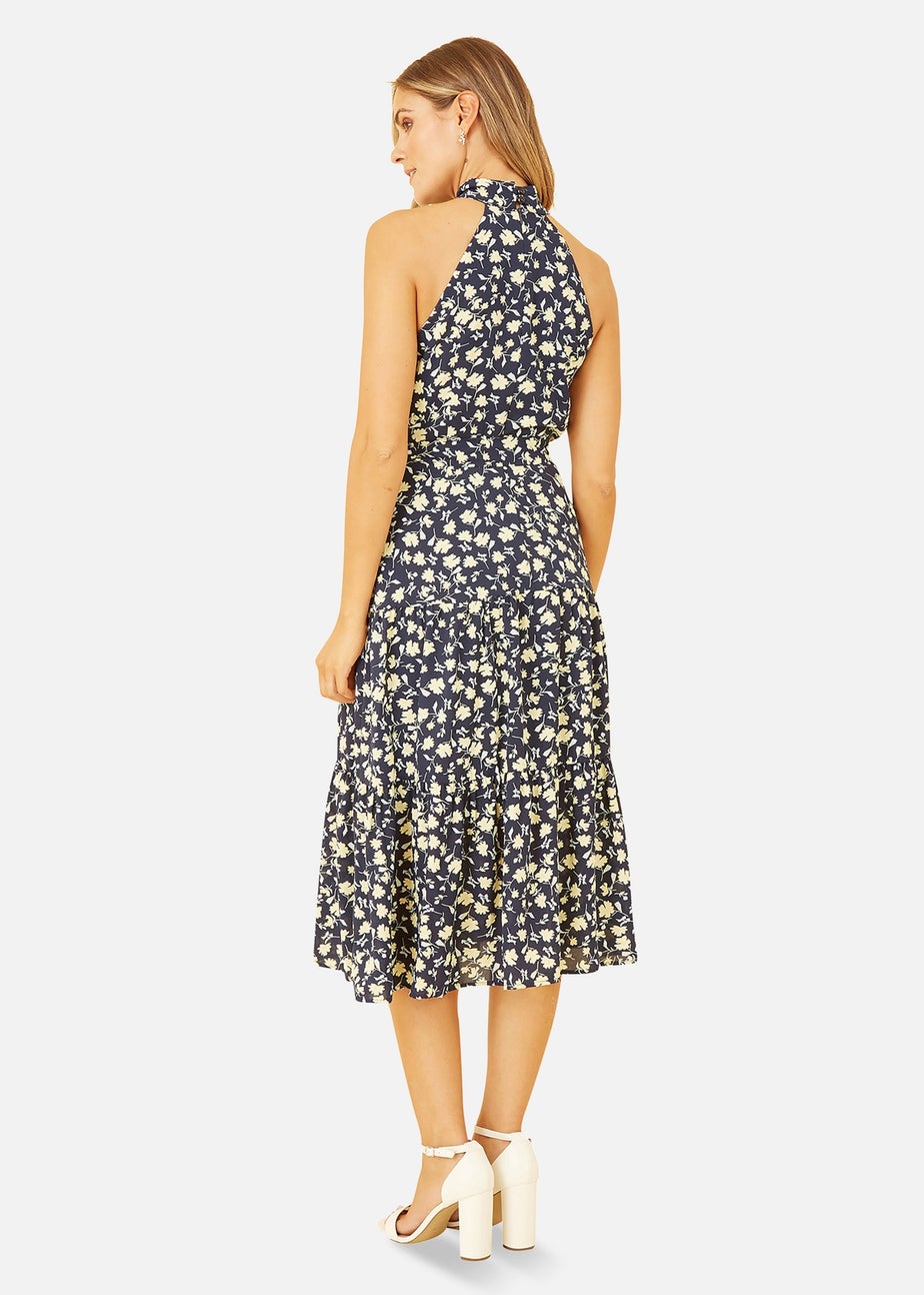Mela Navy Halter Neck Floral Midi Dress
