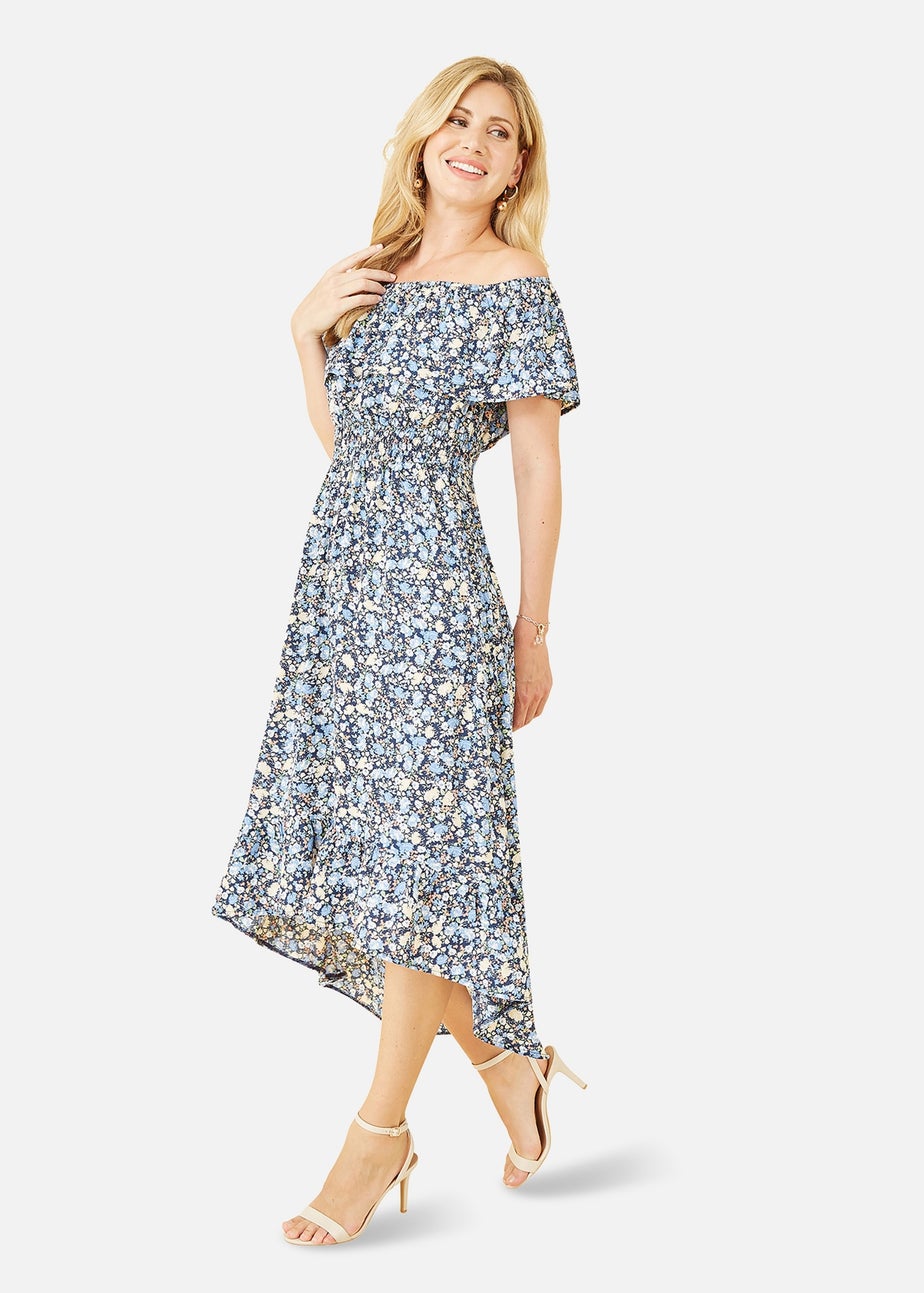 Mela Blue Floral Ditsy Bardot Midi Dress
