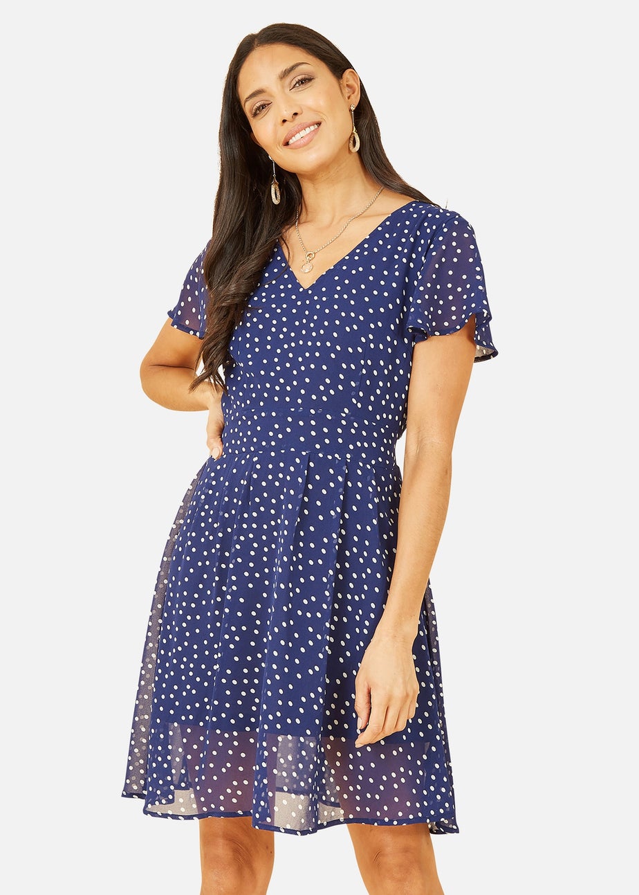Mela Navy Spot Skater Dress