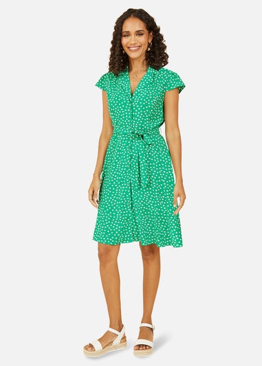 Mela Green Daisy Print Retro Shirt Dress