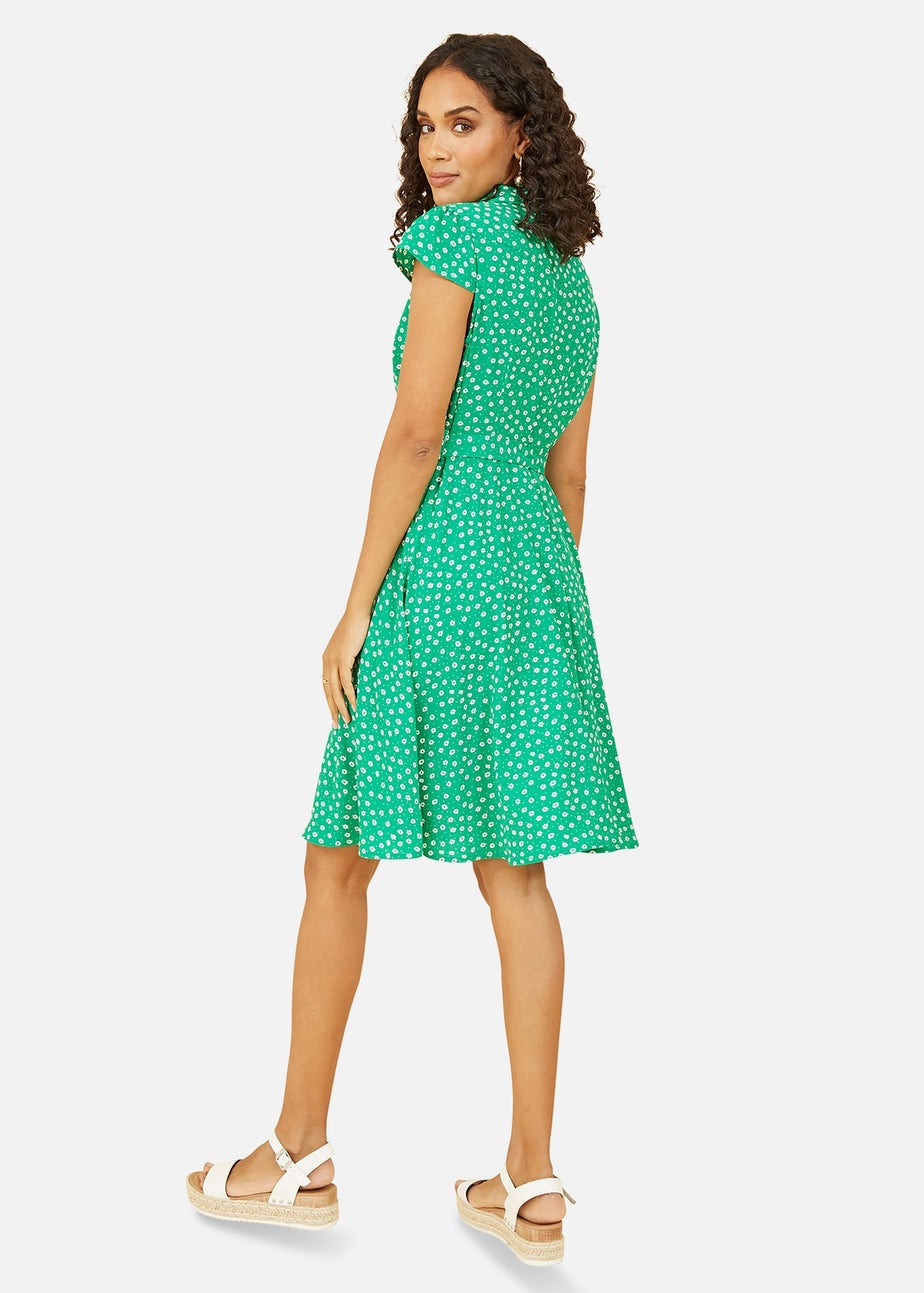 Mela Green Daisy Print Retro Shirt Dress