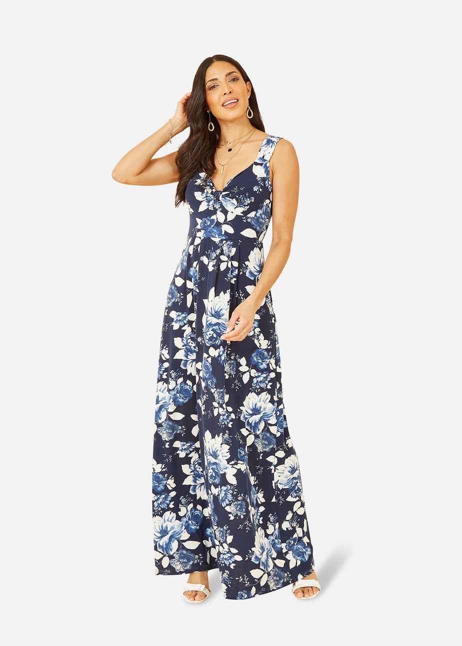 Mela Navy Floral Jersey Maxi Dress