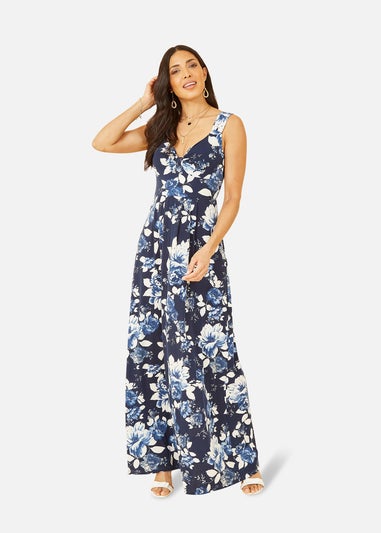 Mela Navy Floral Jersey Maxi Dress