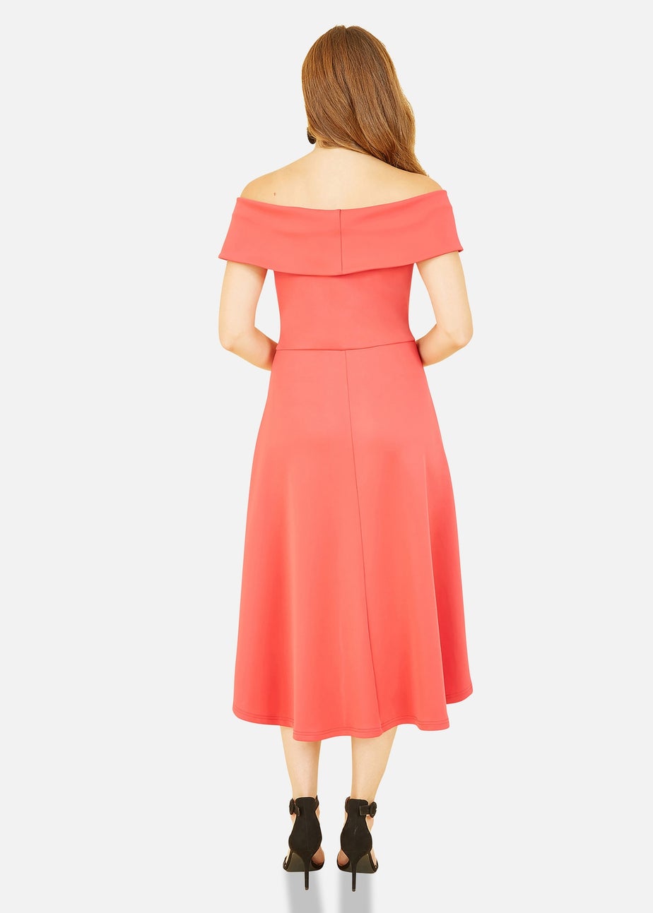 Mela Red Bardot Dipped Hem Dress