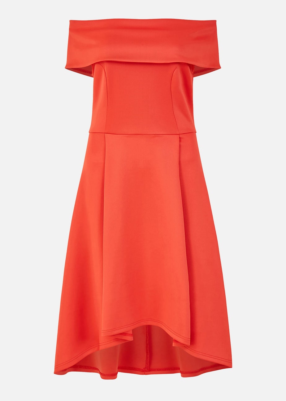 Mela Red Bardot Dipped Hem Dress