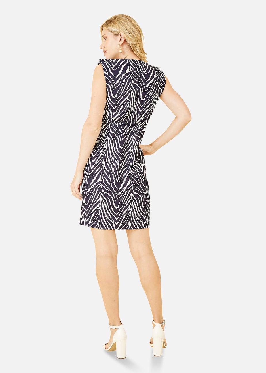 Mela Navy Zig Zag Jersey Pocket Dress With Gold Bar Detail