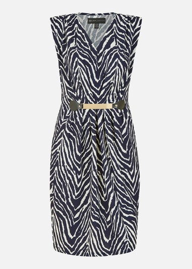 Mela Navy Zig Zag Jersey Pocket Dress With Gold Bar Detail