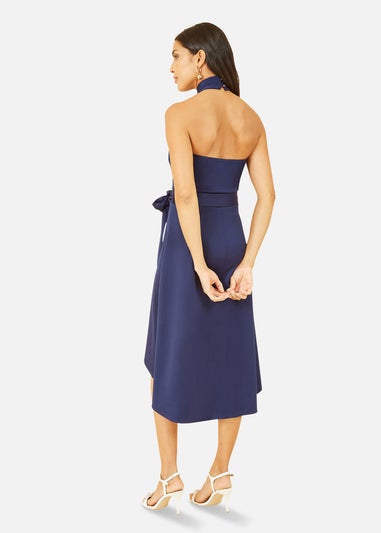 Mela Navy Halter neck Dipped Hem Skater Dress