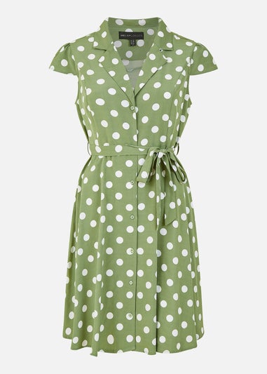Mela Green Polka Dot Retro Shirt Dress