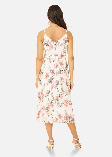 Mela Ivory Floral Strappy Pleated Midi Dress