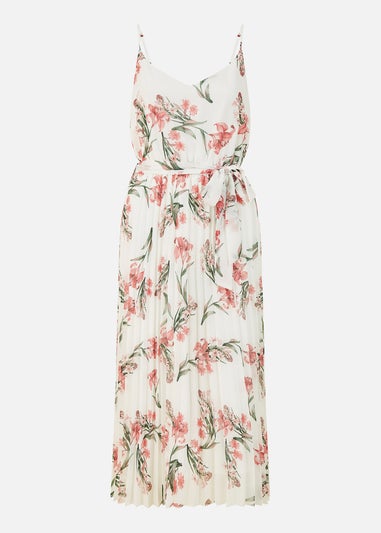Mela Ivory Floral Strappy Pleated Midi Dress