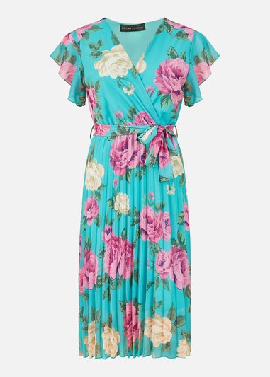 Mela Green Floral Wrap Pleated Dress