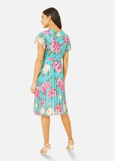 Mela Green Floral Wrap Pleated Dress