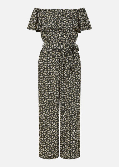 Mela Black Daisy Print Bardot Jumpsuit