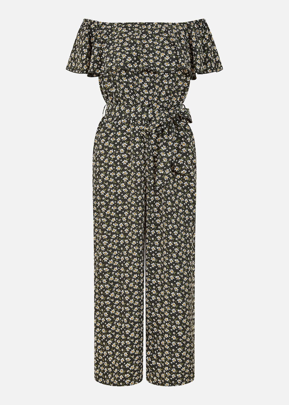 Mela Black Daisy Print Bardot Jumpsuit