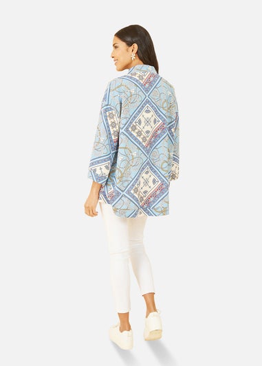 Mela Blue Satin Chain Print Kimono