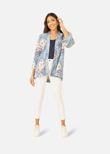 Mela Blue Satin Chain Print Kimono