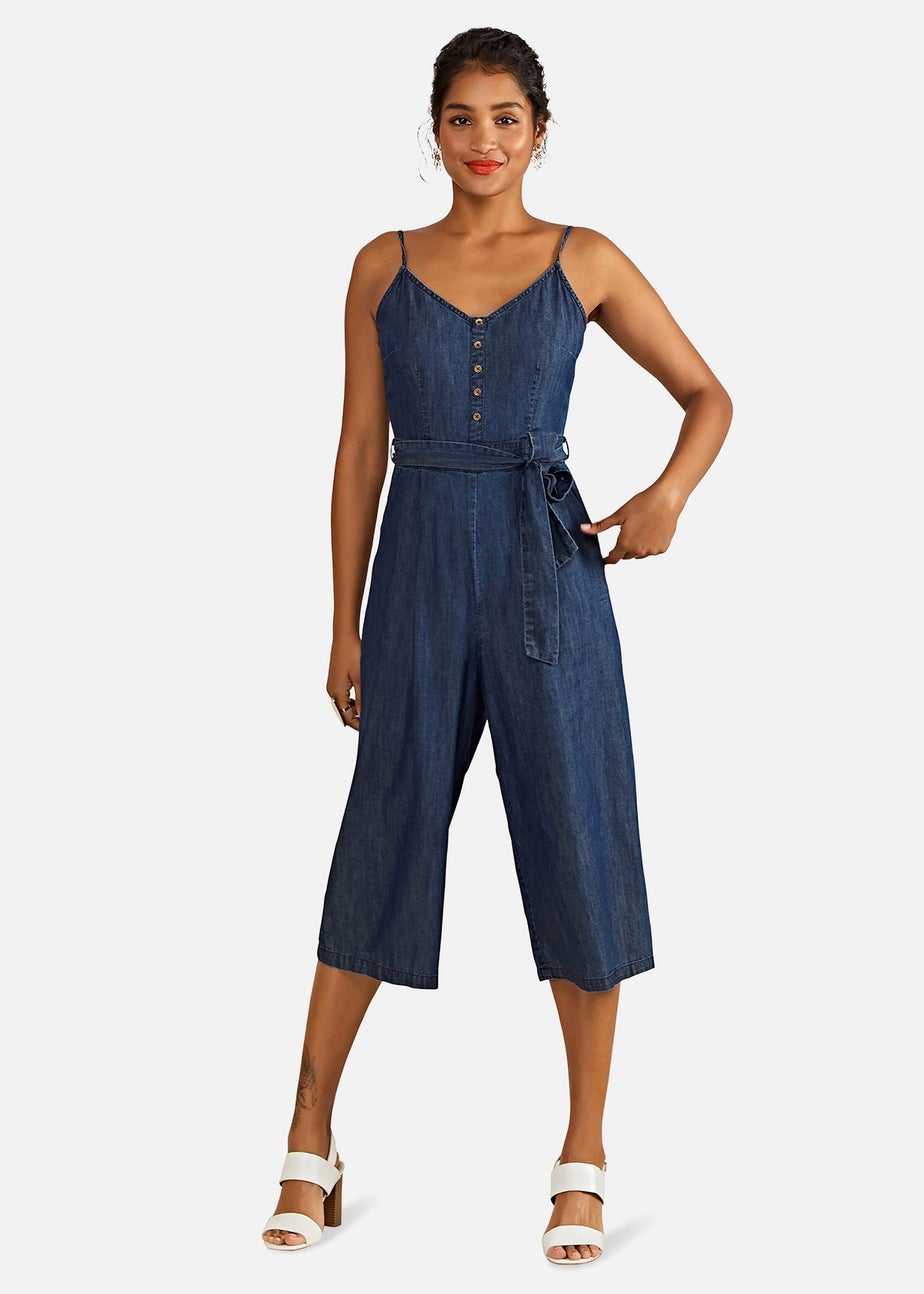 Yumi Blue Button Cotton Denim Jumpsuit