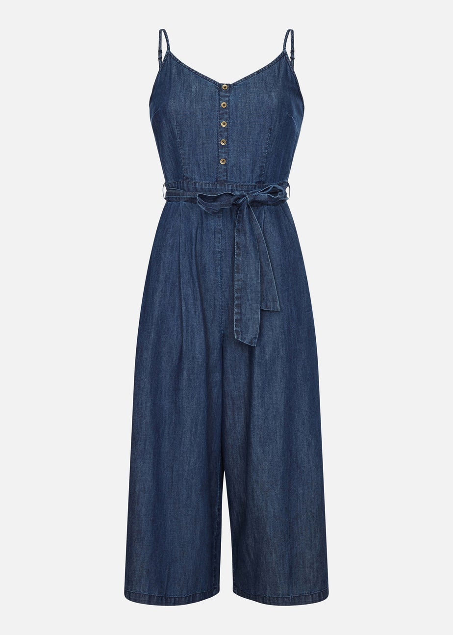 Yumi Blue Button Cotton Denim Jumpsuit