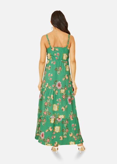 Yumi Green Floral Strappy Tiered Maxi Dress